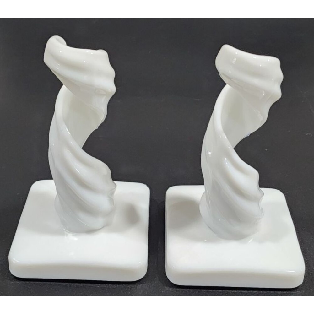 Westmoreland Milk Glass Swirl Twist Candle Holders Set of 2